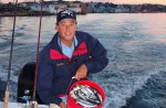 Trevor Gowdy with a bucket of herring - heading out to the fishing grounds off Glouster