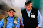 Lefty Kreh and Bob Clouser pose at a sport fishing show