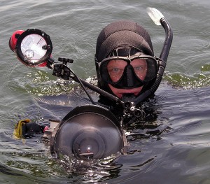 Mike Laptew with Underwater Camera and Freediving Gear