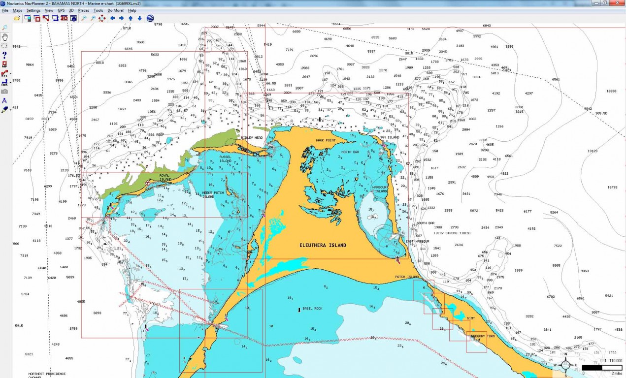 Navionics Chart of Eluthera Island in the Bahamas