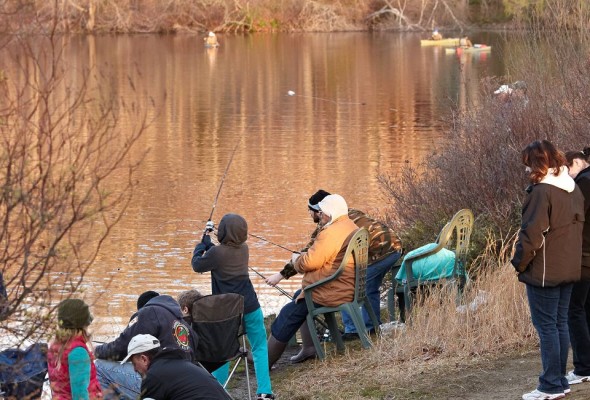 Anglers line up to catch trout